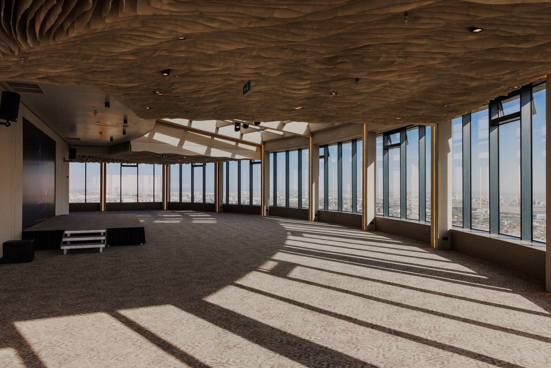 Rooftop Hall — empty venue space at Piramit Tower, 48th floor, floor-to-ceiling panoramic windows